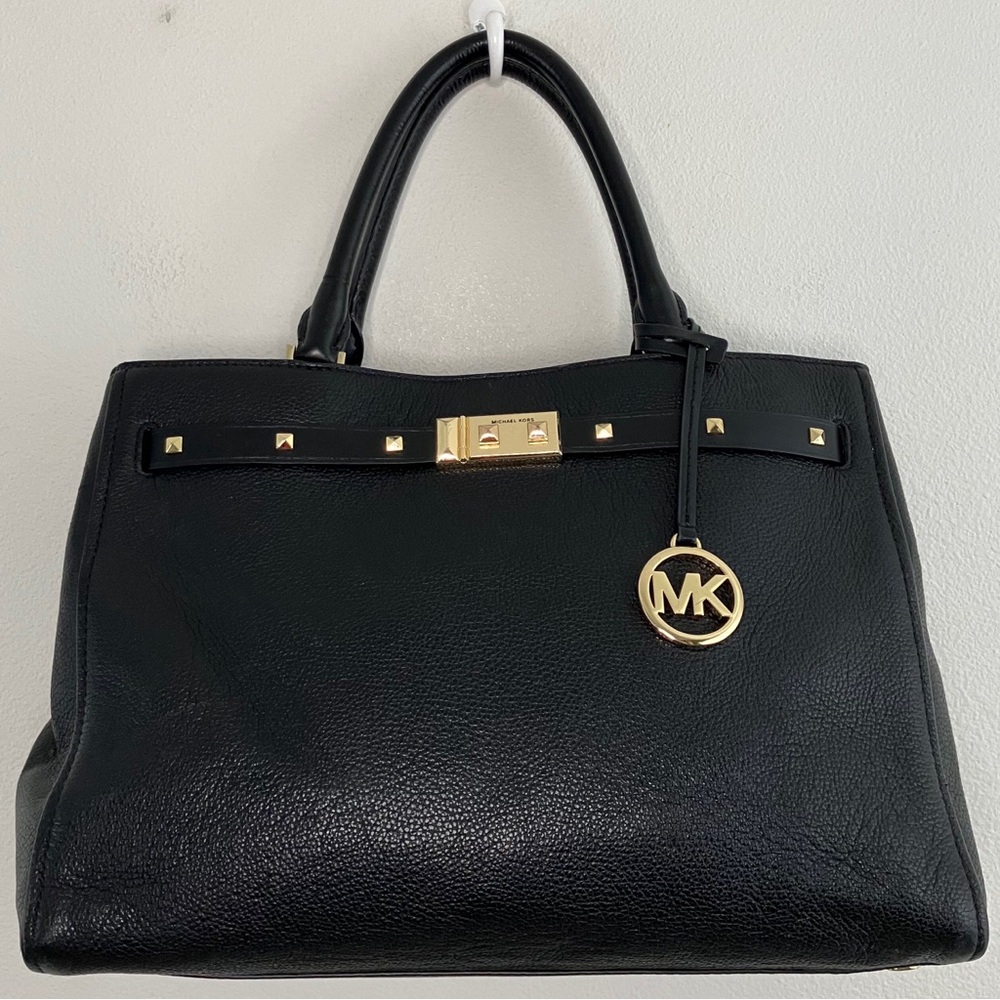 Michael Kors | Black Pebbled Leather Shoulder Bag with Gold Accents